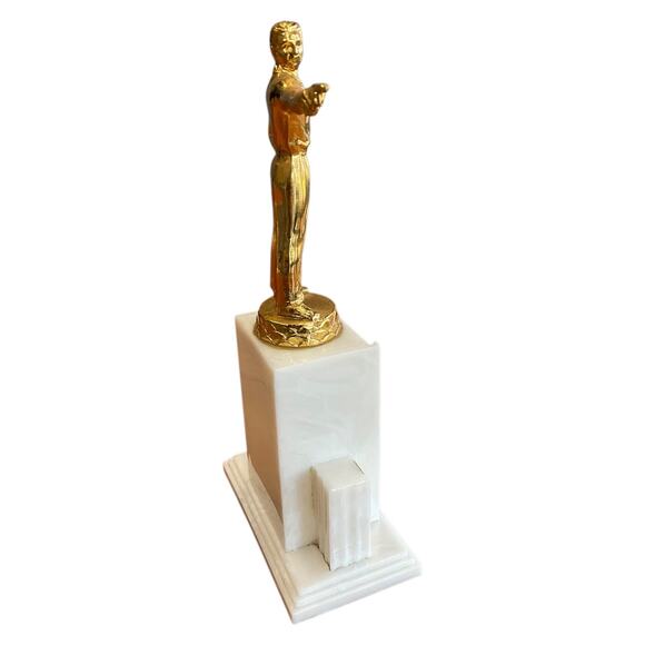Vintage Male Shooting Trophy Gold Marksman on White Art Deco Plastic Base - Picture 5 of 7